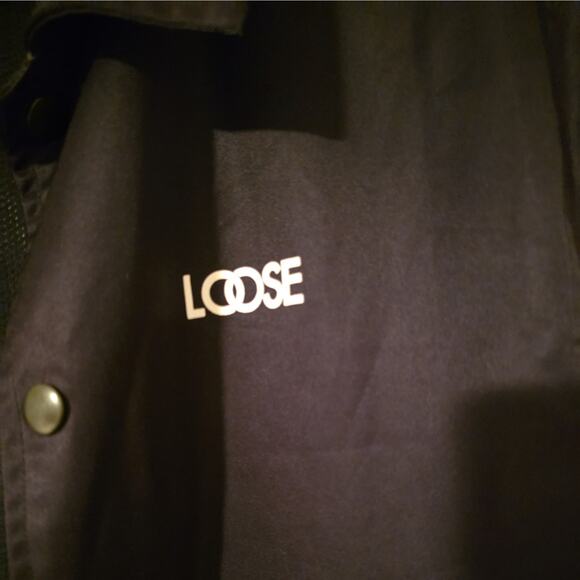 LOOSE Brand Jacket Mens SM Black Graphic Print Bomber Streetwear Japanese Urban - Picture 2 of 10